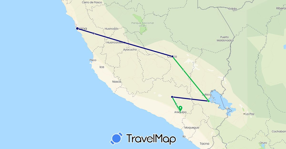 TravelMap itinerary: driving, bus in Peru (South America)